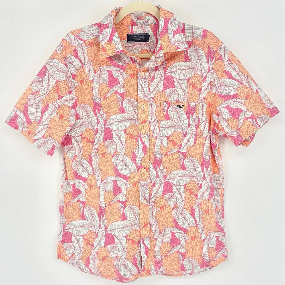 Vineyard Vines Stretch Cotton Short-Sleeve Banana Tropical Shirt Size M